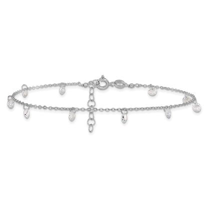 Sterling Silver Rhodium Plated w/1.25 in Ext. Crystal Anklet