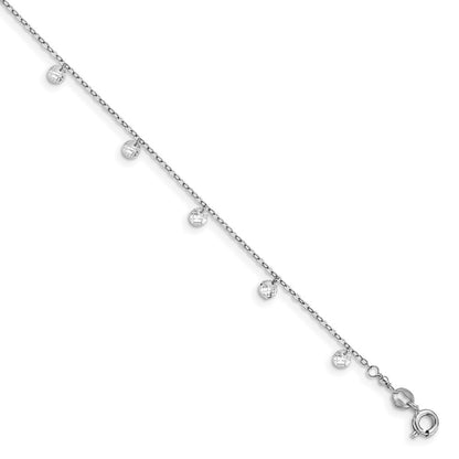 Sterling Silver Rhodium Plated w/1.25 in Ext. Crystal Anklet