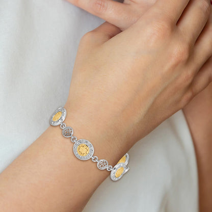 Sterling Silver Rhod Plated Gold Tone 1In Ext. Crystal Bracelet