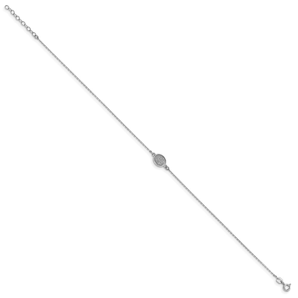 Sterling Silver Rhodium-Plated Glitter-Infused W/ 1in Ext. Anklet