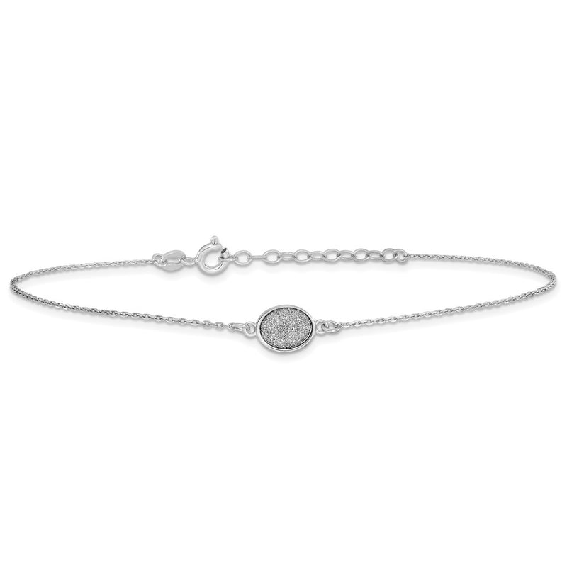 Sterling Silver Rhodium-Plated Glitter-Infused W/ 1in Ext. Anklet
