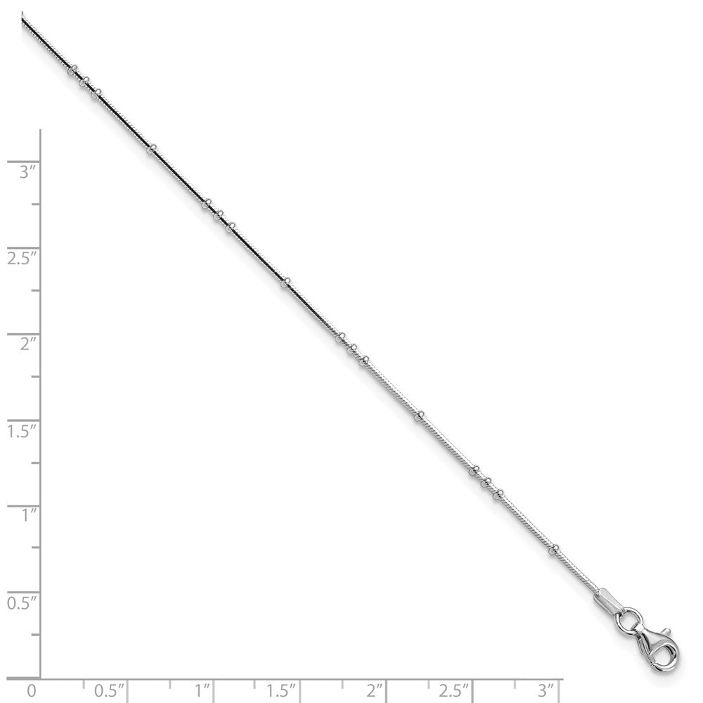Sterling Silver Rhodium-Plated Polished Beaded W/ Ext. Chain Anklet