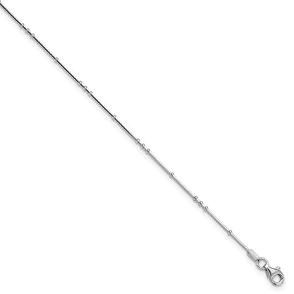 Sterling Silver Rhodium-Plated Polished Beaded W/ Ext. Chain Anklet