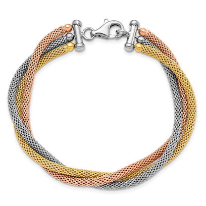 Sterling Silver Rose And Yellow Gold Plated W/ Rhodium Pl Bracelet
