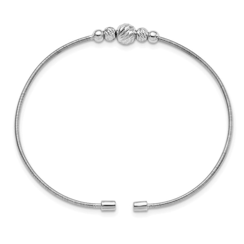 Sterling Silver Rhodium Plated D/C Beaded Cuff Bangle