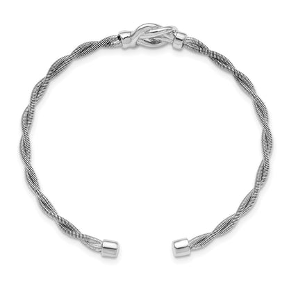 Sterling Silver Rhodium Plated Twisted Cuff Bangle