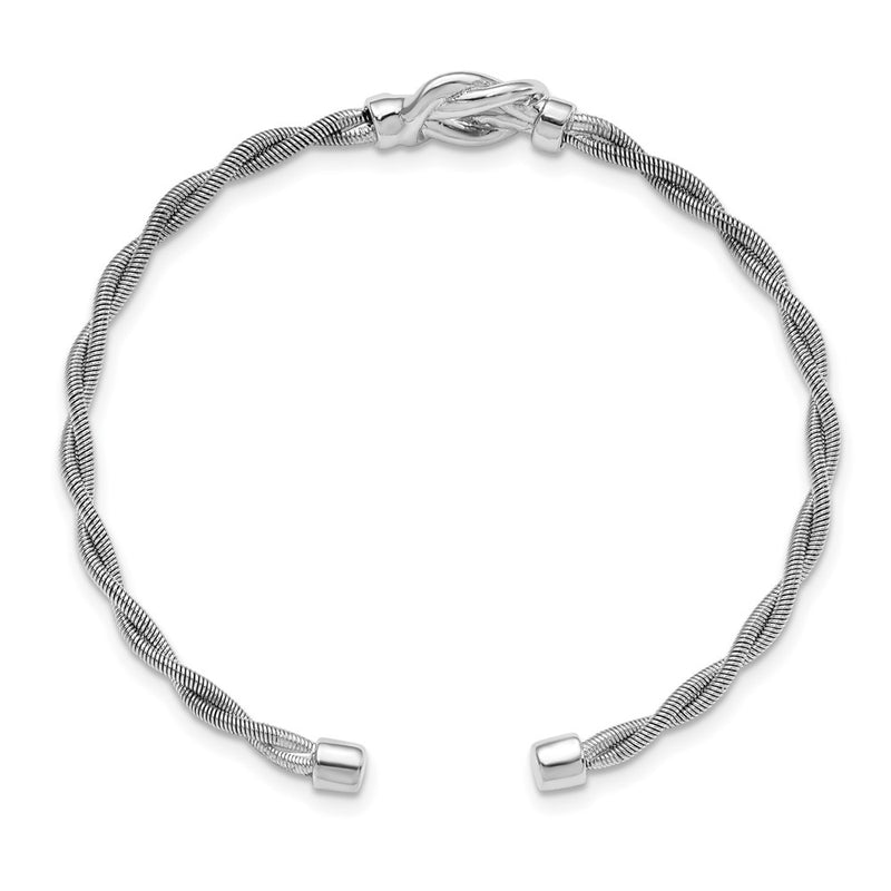 Sterling Silver Rhodium Plated Twisted Cuff Bangle