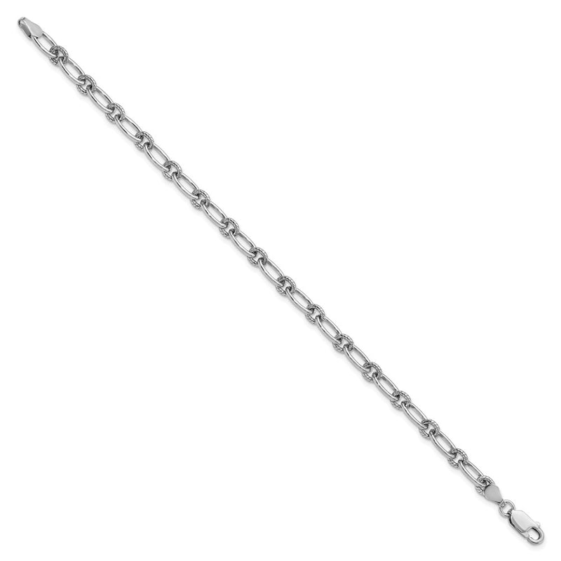 Sterling Silver Rhod Plated Textured Fancy Link Bracelet