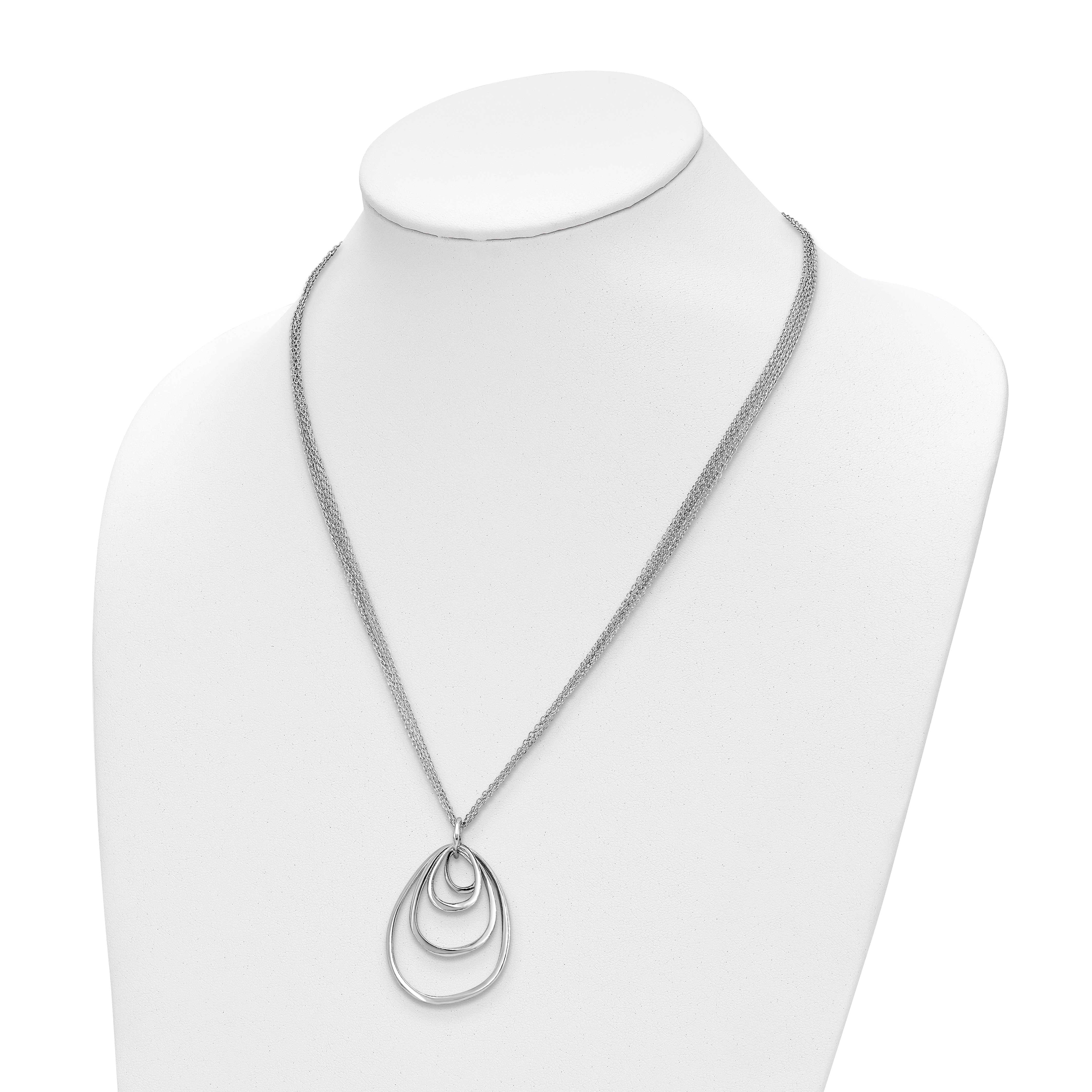 Sterling Silver Rhodium Plated Multi Strand W/ 2In Necklace
