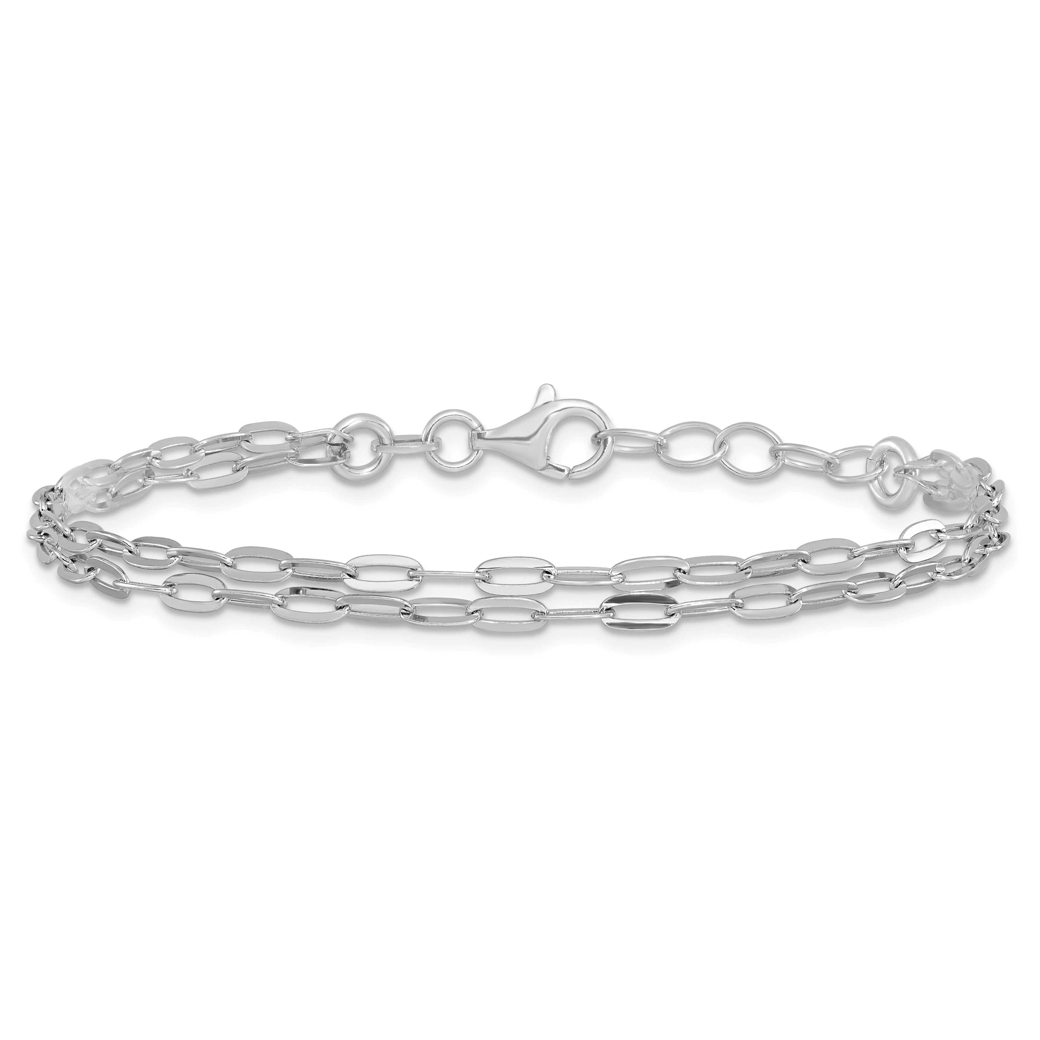 Sterling Silver Rhodium Plated Multi Strand W/ 1In Bracelet