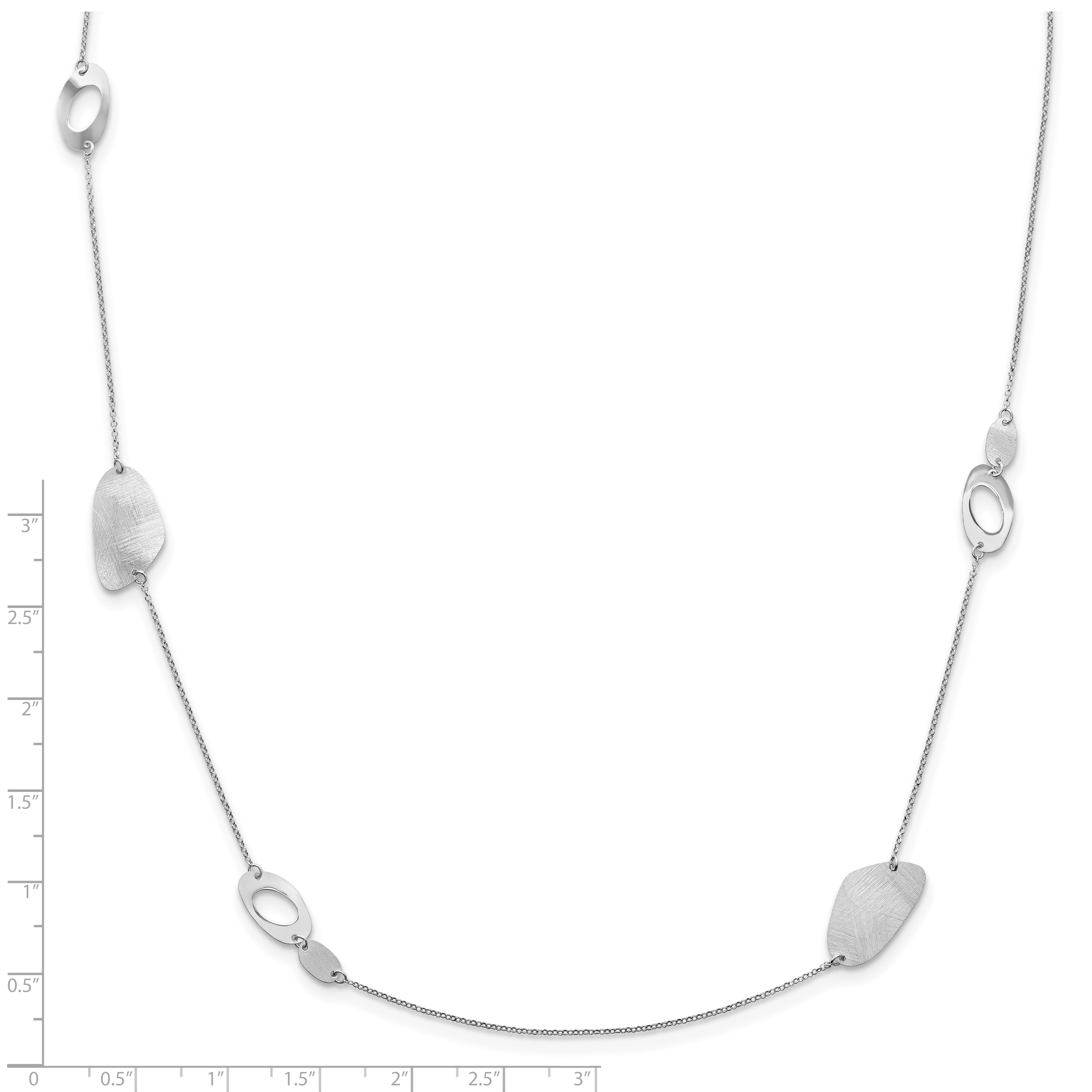 Sterling Silver Radiant Essence Rhodium Plated Brushed Necklace