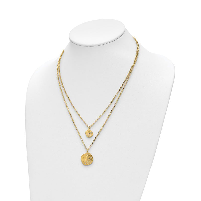 Gold Plated Radiant Essence Ss Pl Cz Brushed 2 Strand W/ 1.75 Ext. Necklace