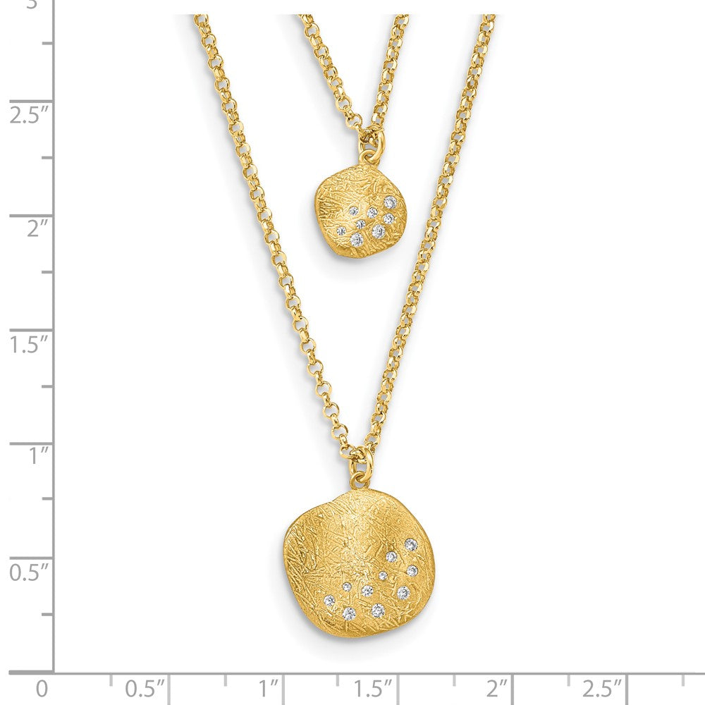 Gold Plated Radiant Essence Ss Pl Cz Brushed 2 Strand W/ 1.75 Ext. Necklace