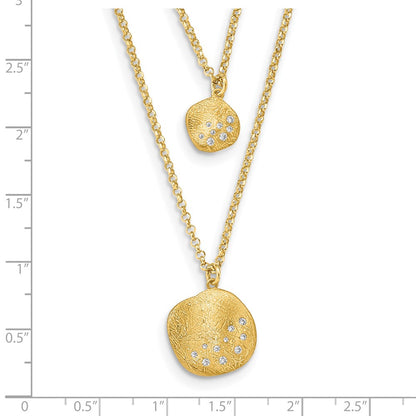 Gold Plated Radiant Essence Ss Pl Cz Brushed 2 Strand W/ 1.75 Ext. Necklace