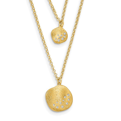 Gold Plated Radiant Essence Ss Pl Cz Brushed 2 Strand W/ 1.75 Ext. Necklace