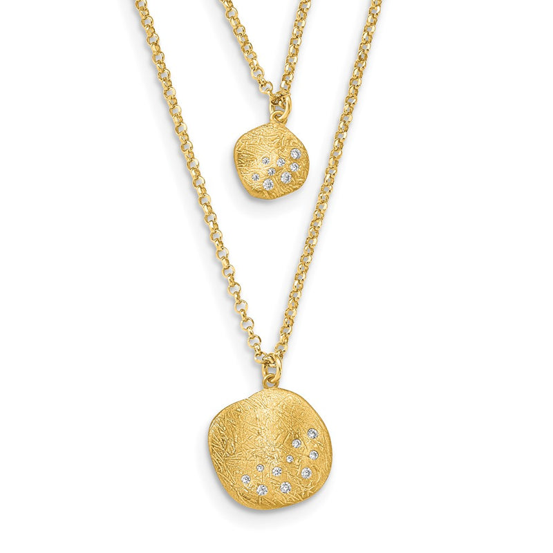 Gold Plated Radiant Essence Ss Pl Cz Brushed 2 Strand W/ 1.75 Ext. Necklace