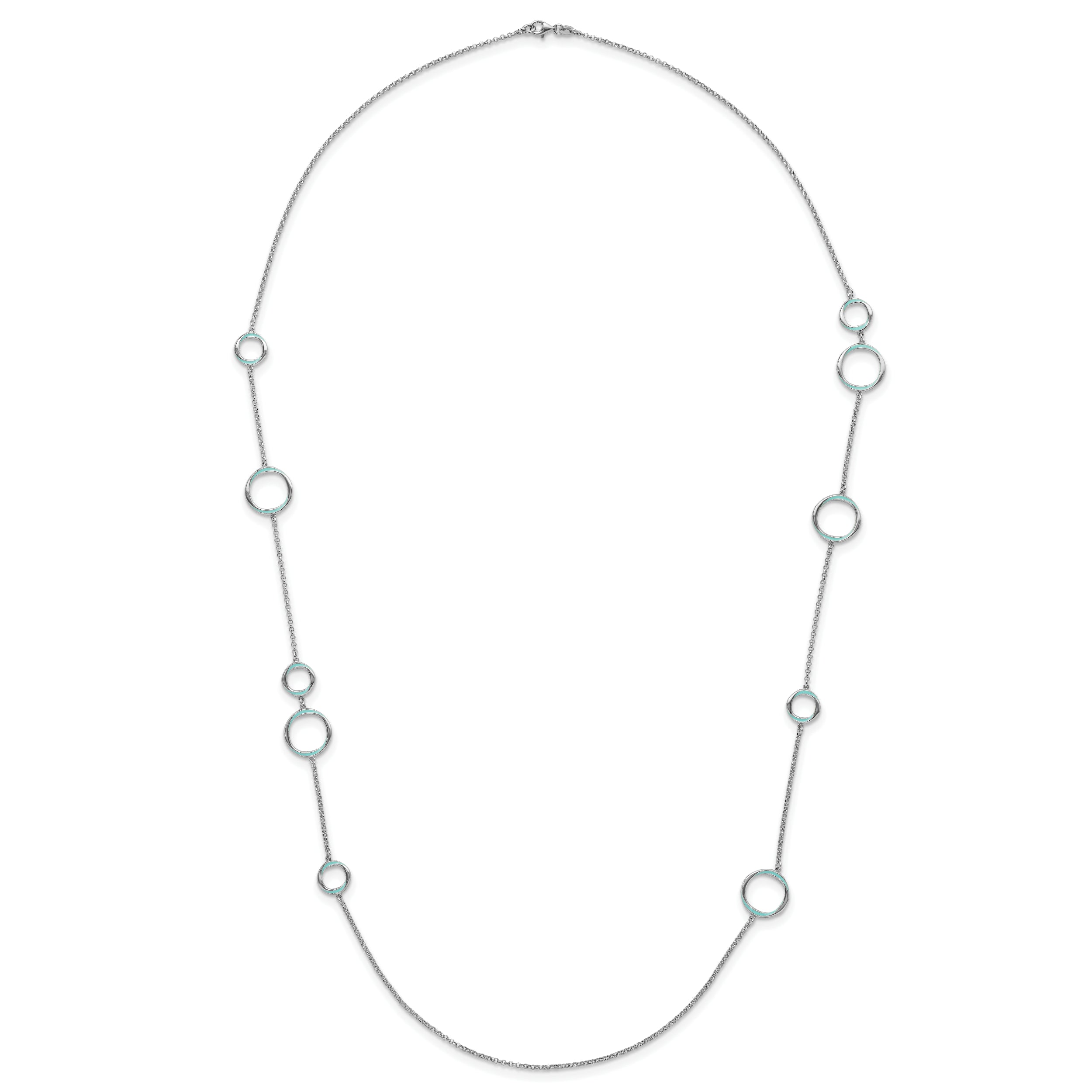 Sterling Silver Rhodium Plated Aqua Enameled Necklace