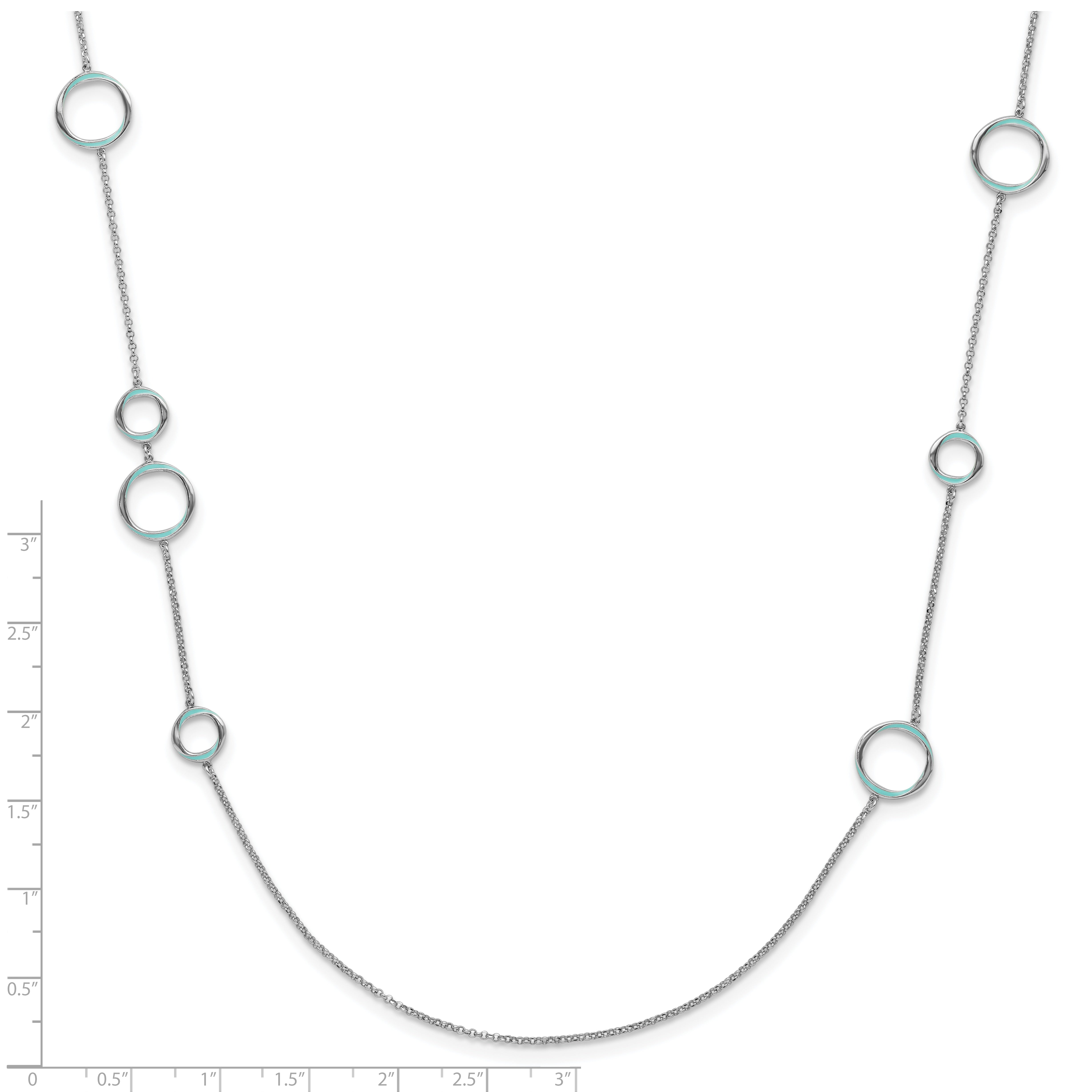 Sterling Silver Rhodium Plated Aqua Enameled Necklace