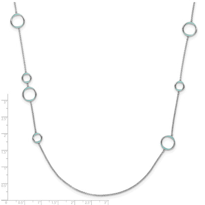 Sterling Silver Rhodium Plated Aqua Enameled Necklace