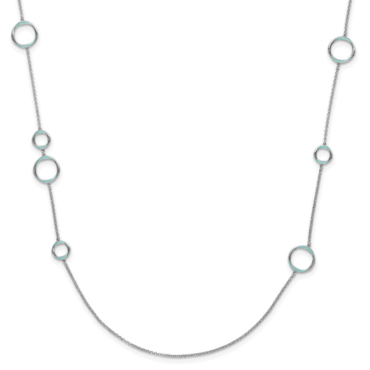 Sterling Silver Rhodium Plated Aqua Enameled Necklace
