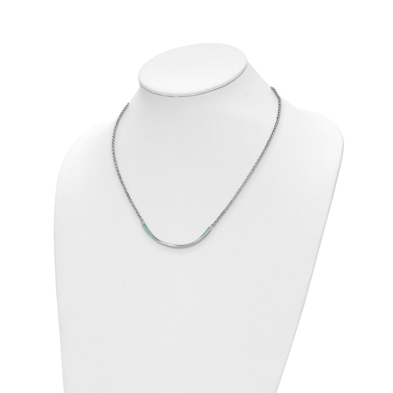 Sterling Silver Rhodium Pl Aqua Enameled 1.5In Ext. Necklace