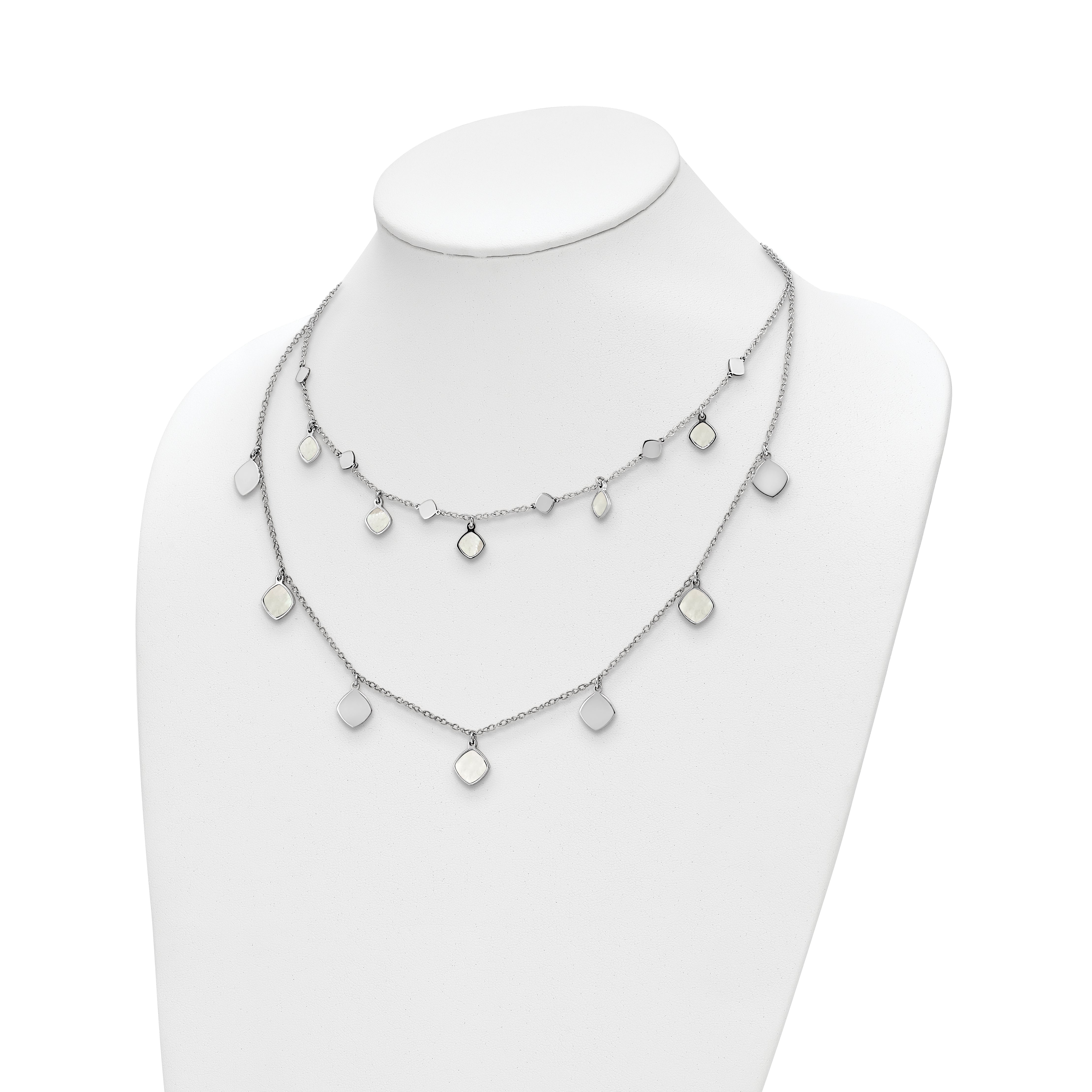 Sterling Silver Rh Plated Mop 2 Strand W/ 1.5In Ext. Choker