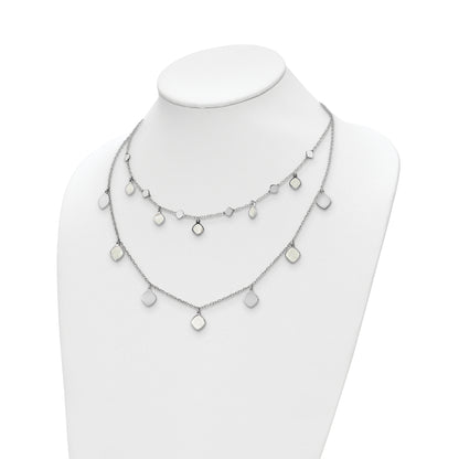 Sterling Silver Rh Plated Mop 2 Strand W/ 1.5In Ext. Choker