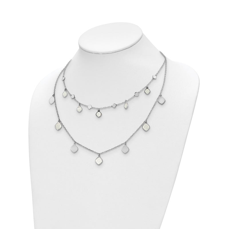 Sterling Silver Rh Plated Mop 2 Strand W/ 1.5In Ext. Choker