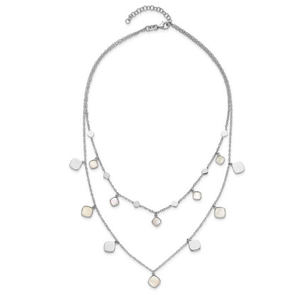 Sterling Silver Rh Plated Mop 2 Strand W/ 1.5In Ext. Choker