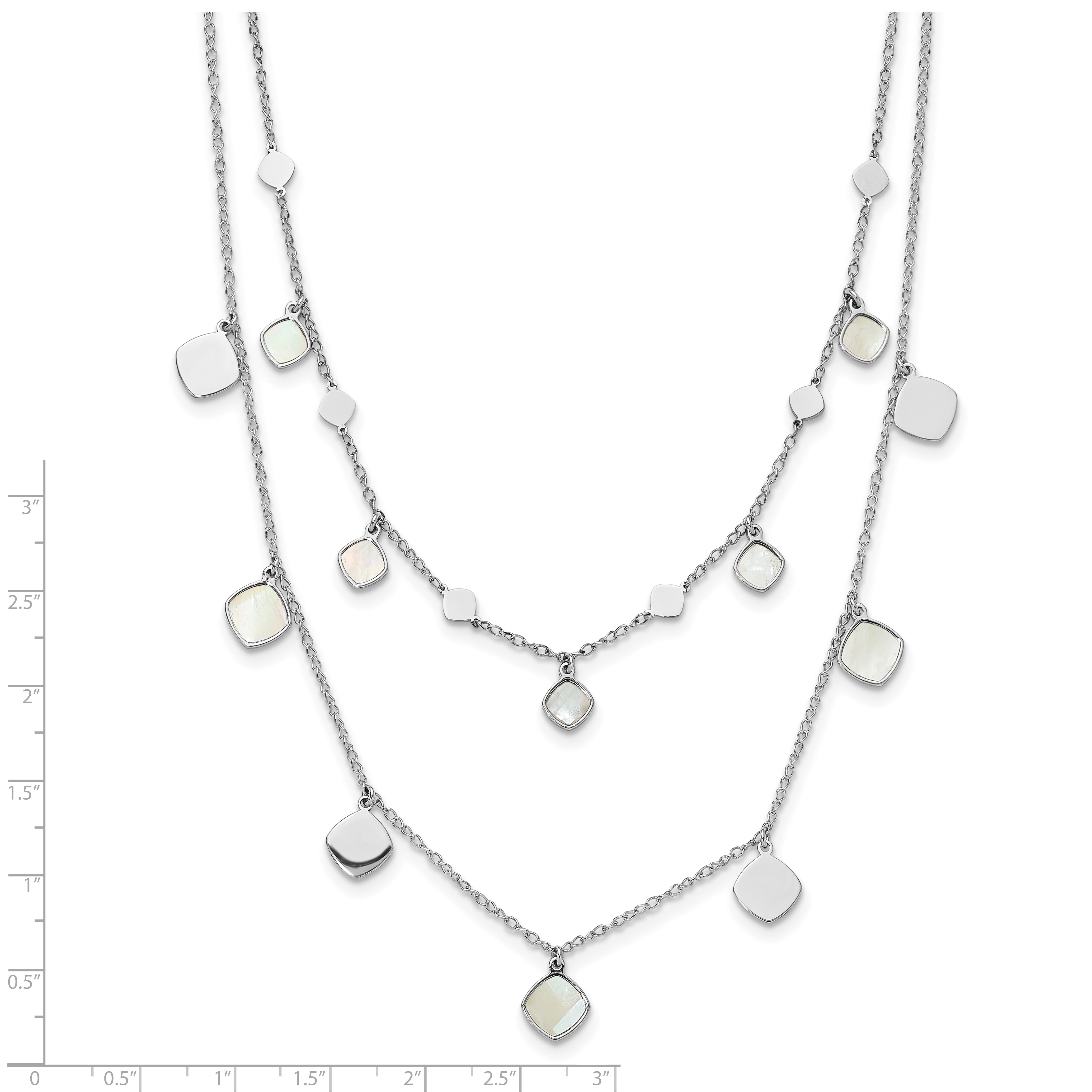 Sterling Silver Rh Plated Mop 2 Strand W/ 1.5In Ext. Choker