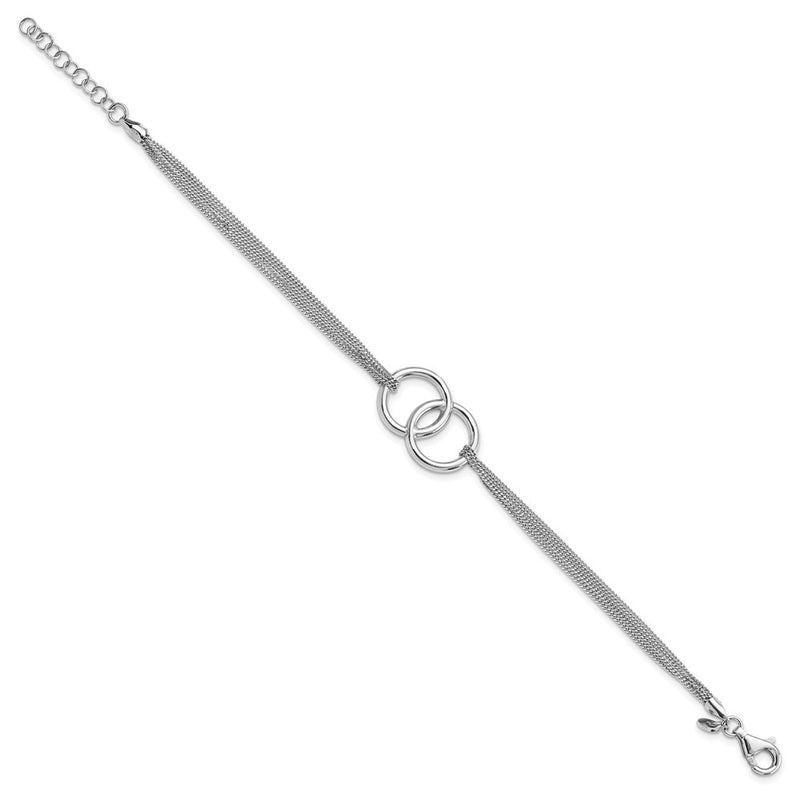 Sterling Silver Rh Plated Polished Multi Strand 1In Ext Bracelet