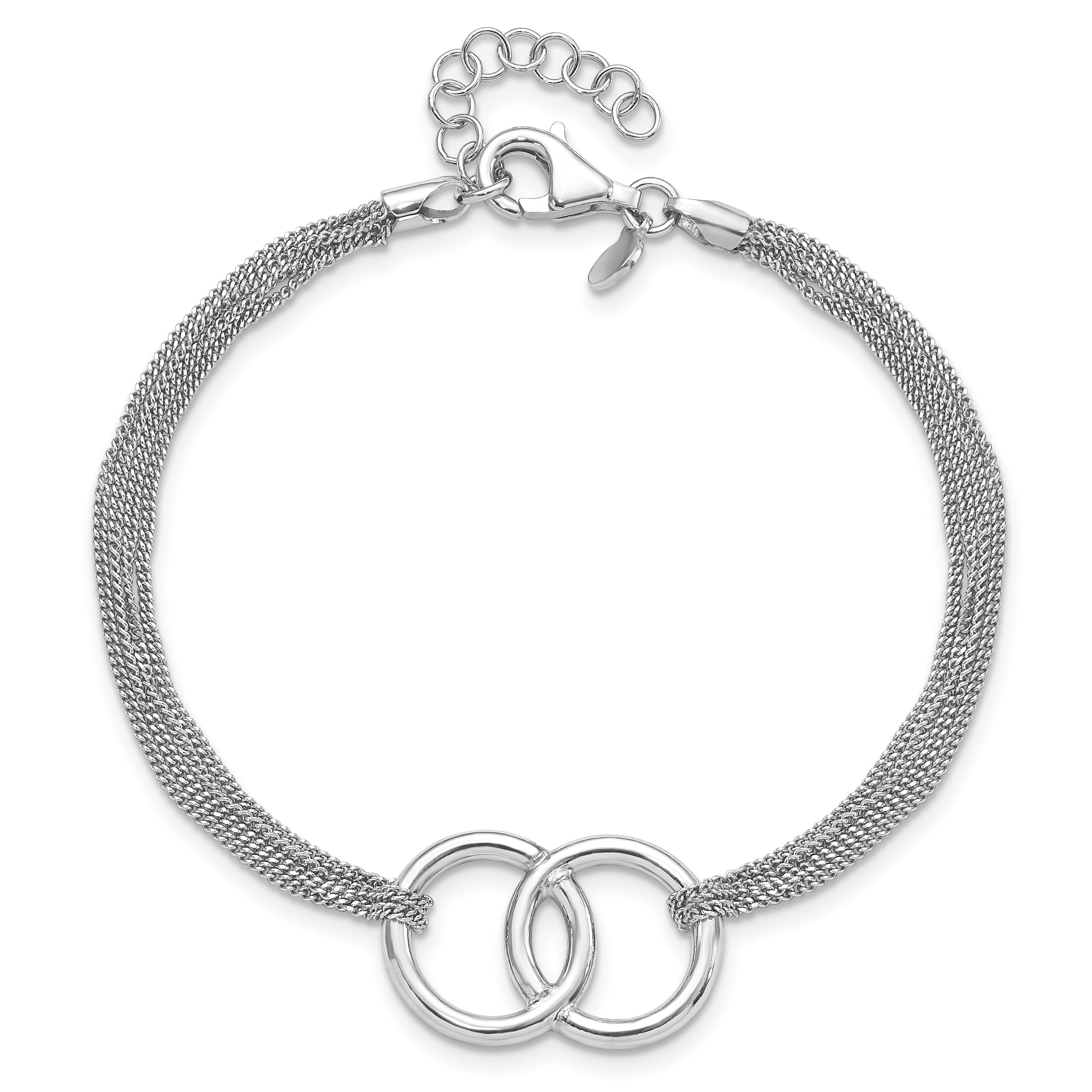 Sterling Silver Rh Plated Polished Multi Strand 1In Ext Bracelet