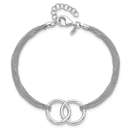 Sterling Silver Rh Plated Polished Multi Strand 1In Ext Bracelet