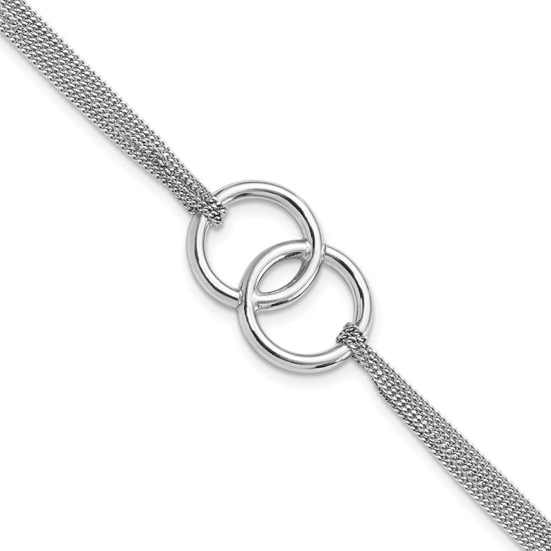 Sterling Silver Rh Plated Polished Multi Strand 1In Ext Bracelet