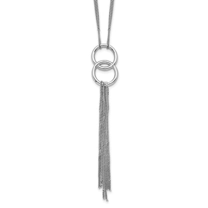 Sterling Silver Rhod Pl Multi Strand Tassel W/ 2In Ext Necklace