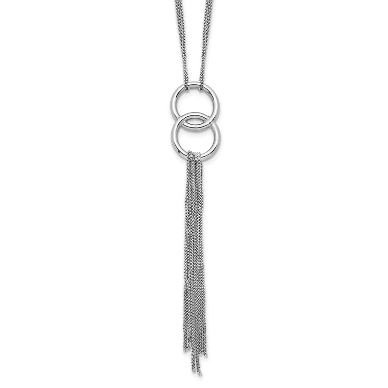 Sterling Silver Rhod Pl Multi Strand Tassel W/ 2In Ext Necklace