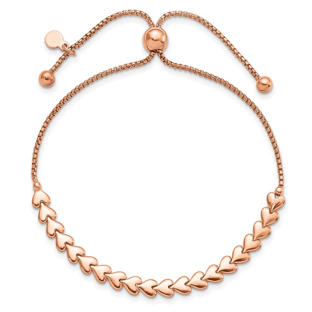 Gold Plated Sterling Silver Rose Tone Polished Heart Bolo Bracelet