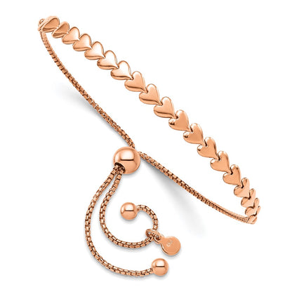 Gold Plated Sterling Silver Rose Tone Polished Heart Bolo Bracelet