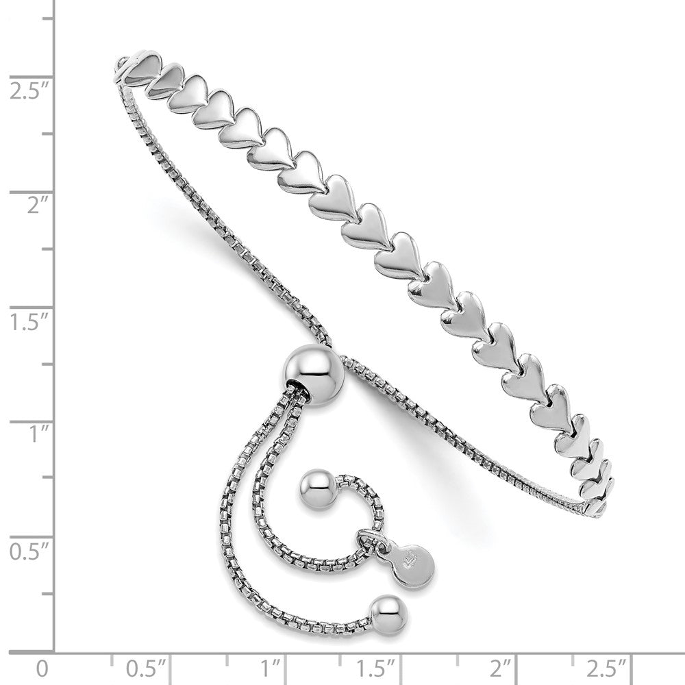 Sterling Silver Rhodium Plated Polished Heart Bolo Bracelet