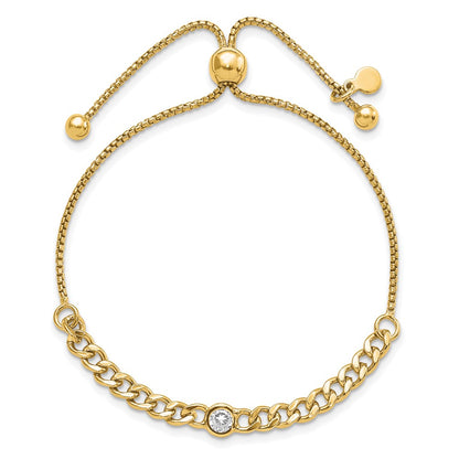 Sterling Silver Gold Tone Polished Cz Bolo Bracelet
