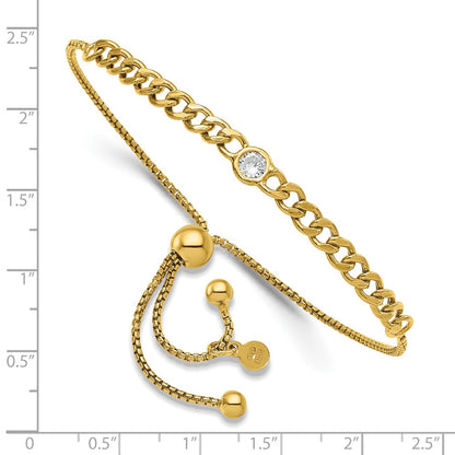 Sterling Silver Gold Tone Polished Cz Bolo Bracelet