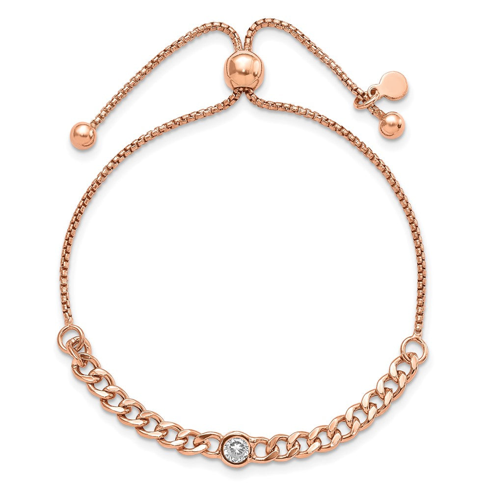 Sterling Silver Rose Tone Polished Cz Bolo Bracelet