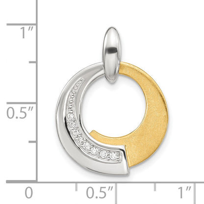 Gold Plated Sterling Silver Rh P And Cz Brushed Pendant