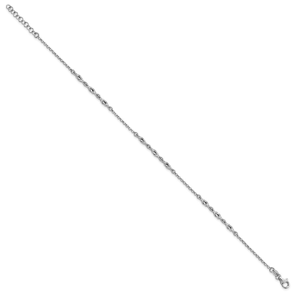 Sterling Silver Rhodium-Plated W/ Ext Chain Anklet