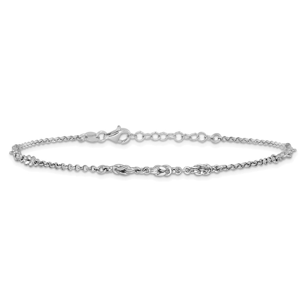 Sterling Silver Rhodium-Plated W/ Ext Chain Anklet