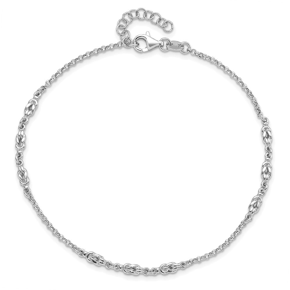 Sterling Silver Rhodium-Plated W/ Ext Chain Anklet