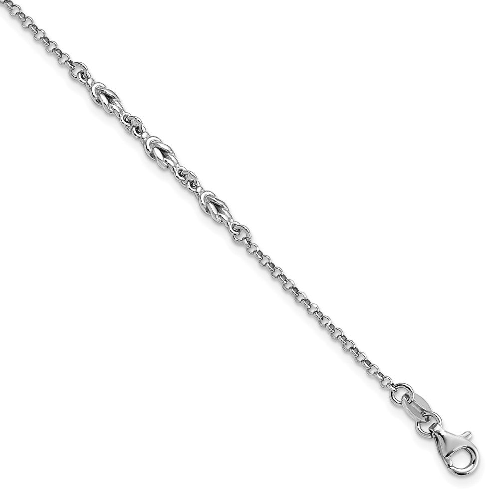 Sterling Silver Rhodium-Plated W/ Ext Chain Anklet