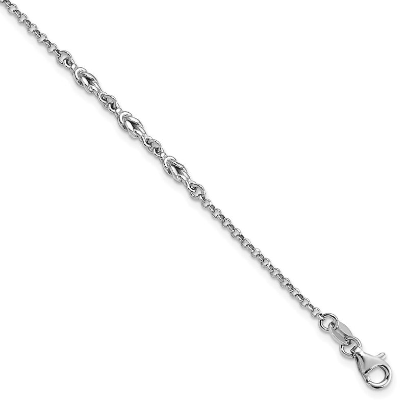 Sterling Silver Rhodium-Plated W/ Ext Chain Anklet