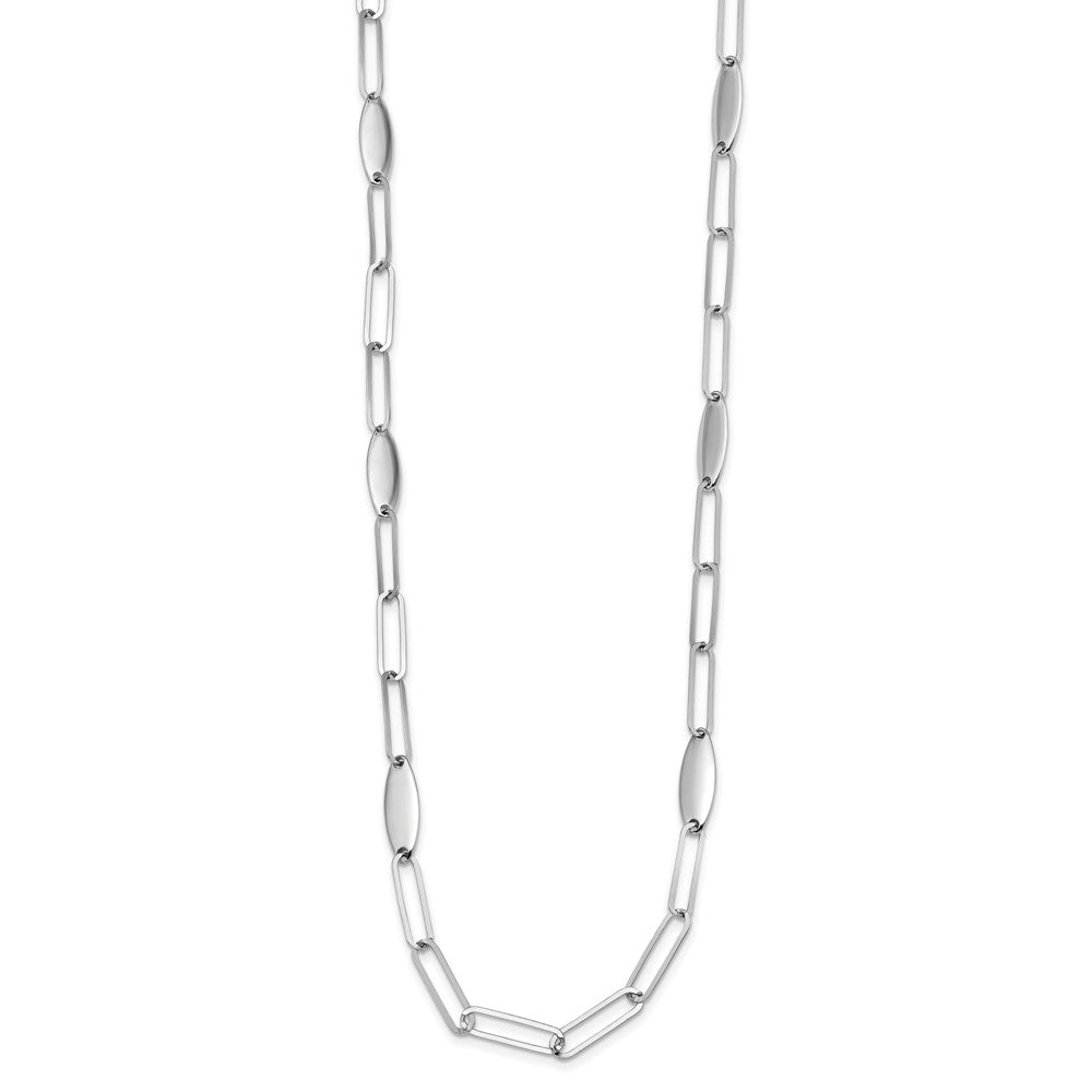 Sterling Silver Rhodium Plated Polished Flat Oval Link Necklace