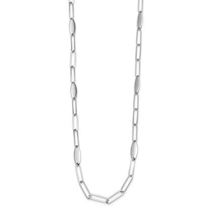 Sterling Silver Rhodium Plated Polished Flat Oval Link Necklace